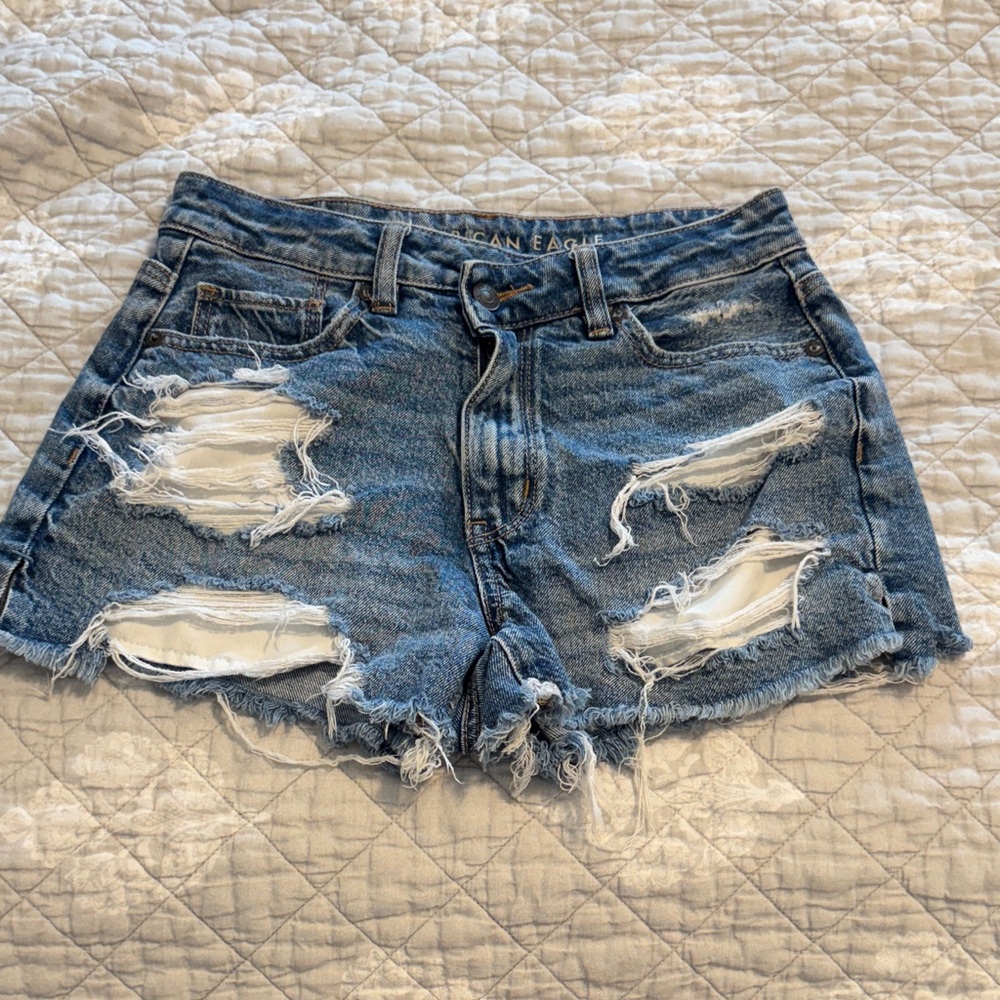 American Eagle Outfitters Blue Distressed Jean Shorts-Size 2
